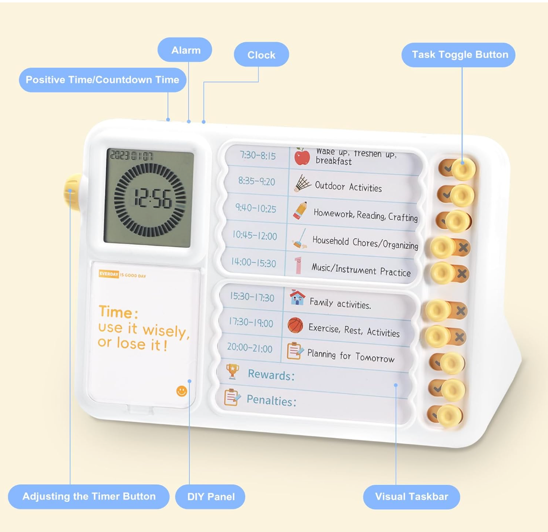 Visual Digital Task Timer Visual Schedule with Planner Board for Kids